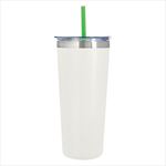 White Tumbler with Lime Green Straw And Clear Lid With White Flip-Top Accent